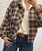 Blouson loose carreaux marron
