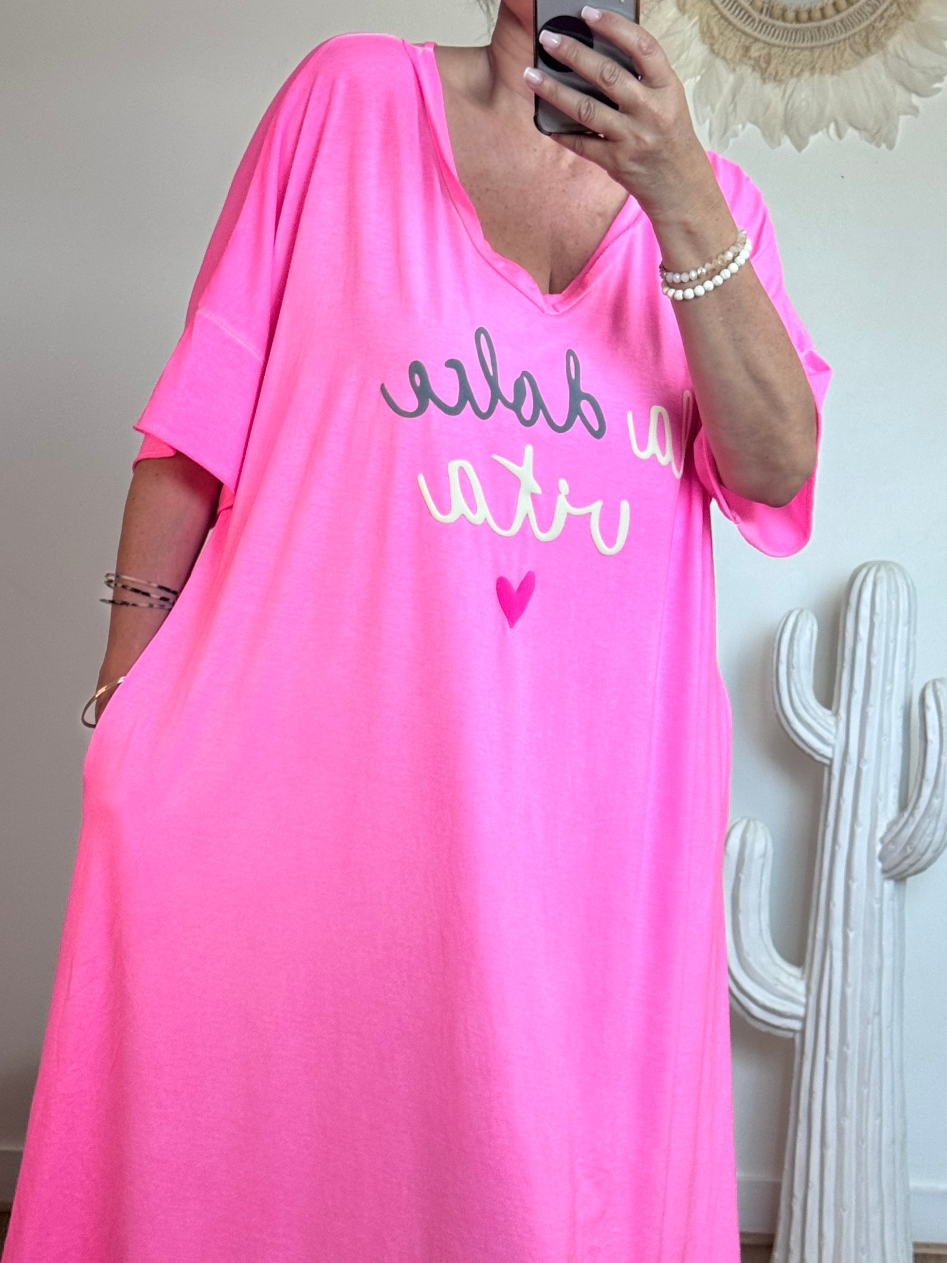 Robe teeshirt rose fluo jolie forme