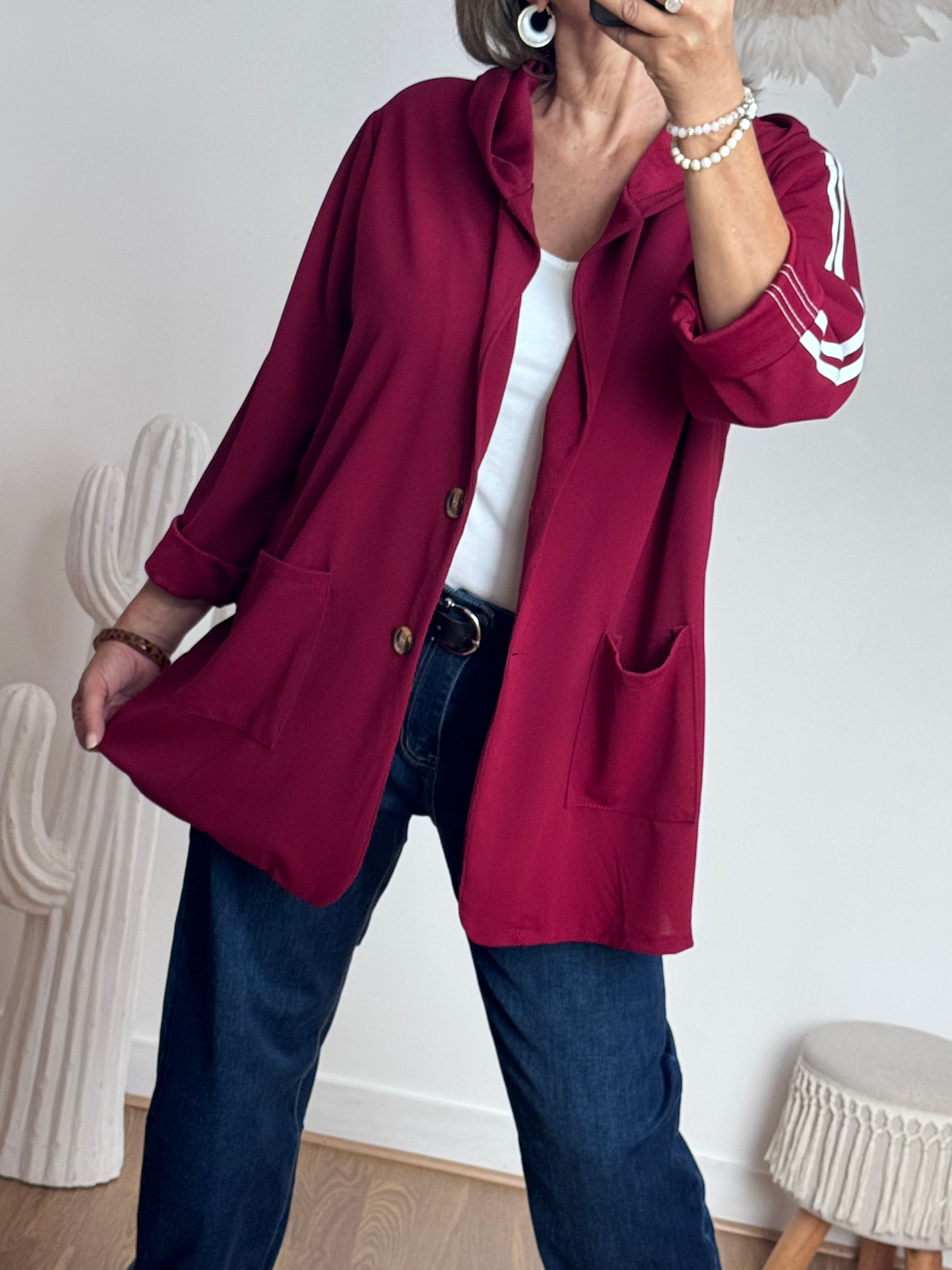 Veste casuel bordeaux jolie forme