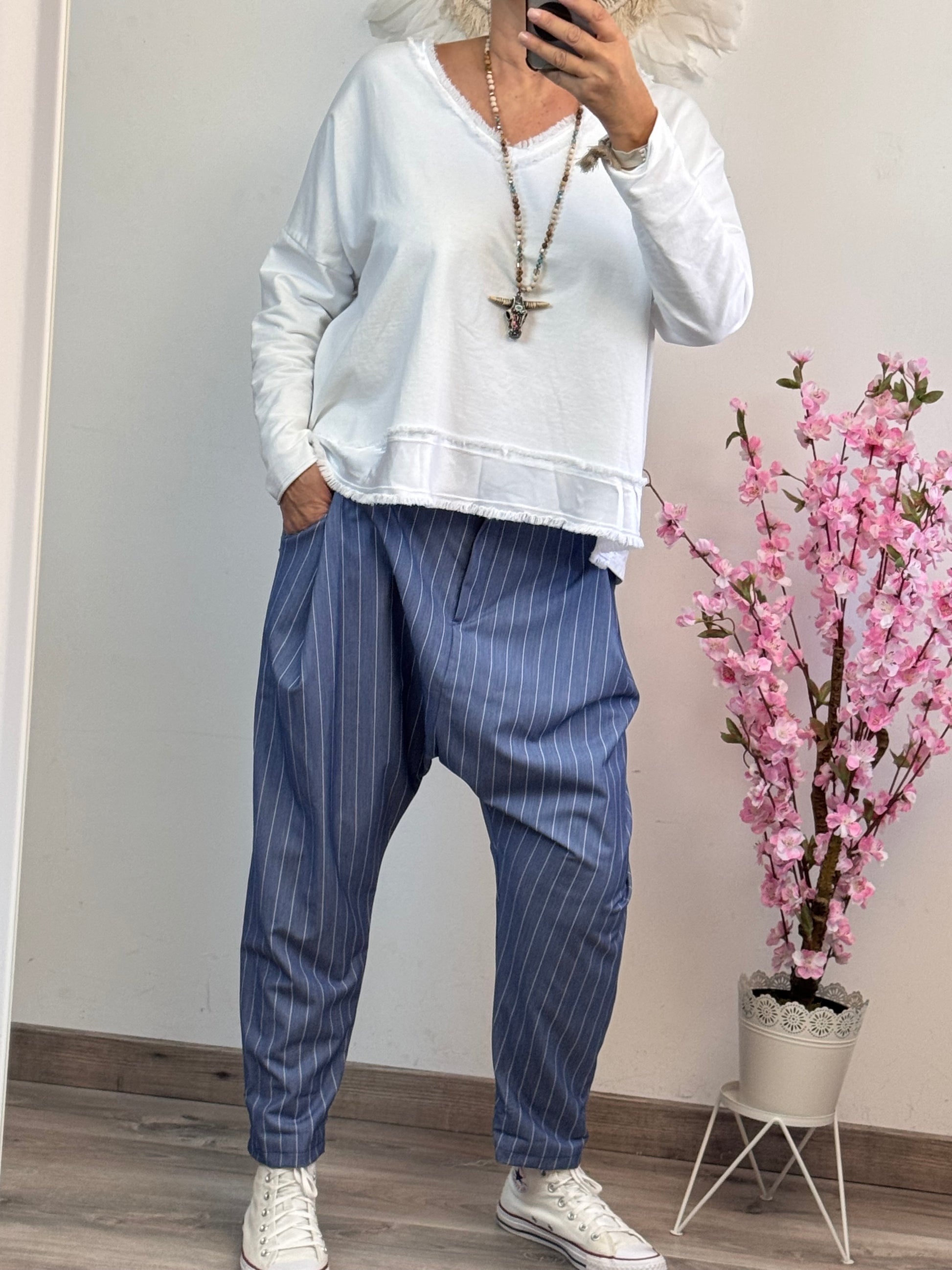 Pantalon saroual bleu rayé