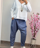 Pantalon saroual bleu rayé