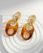 Boucles d’oreilles pendantes écaille ambre et maillon doré chic en acier inoxydable