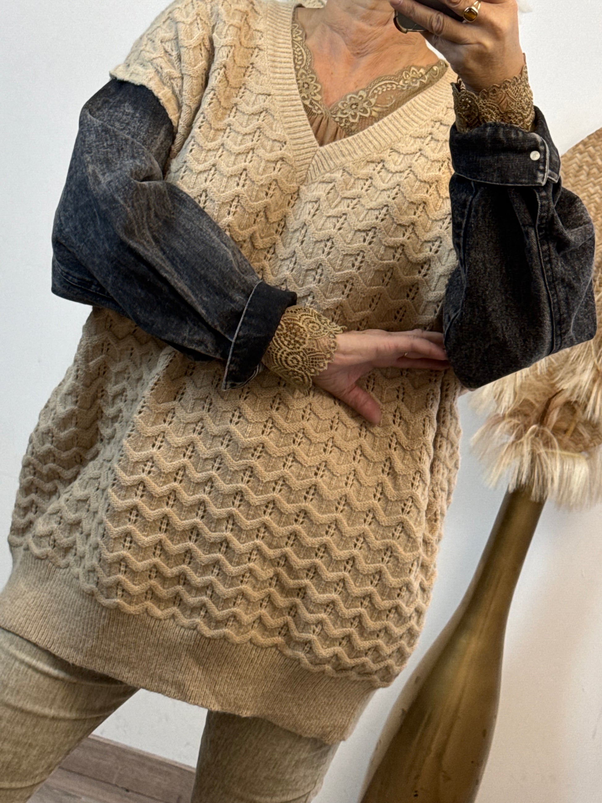 Pull beige manches jeans TU 44/50