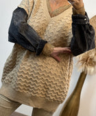 Pull beige manches jeans TU 44/50