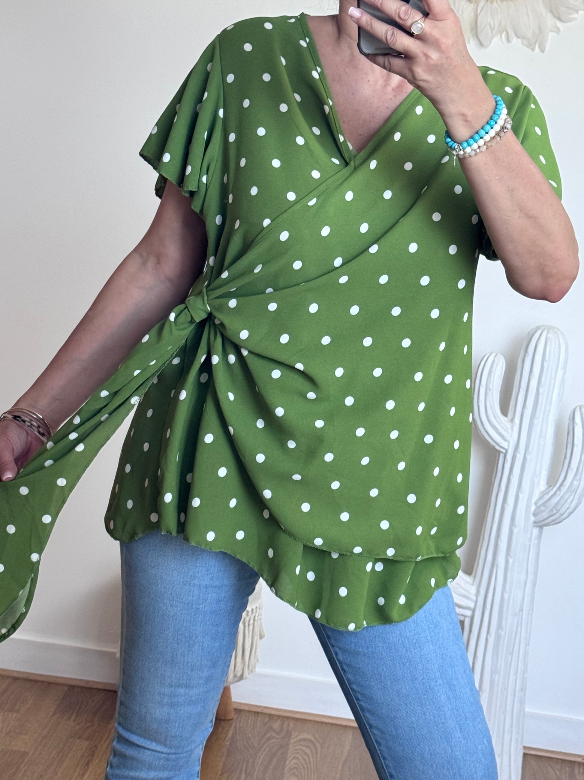 Blouse pois vert TU 44/50