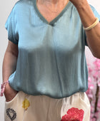 Teeshirt satiné bleu canard