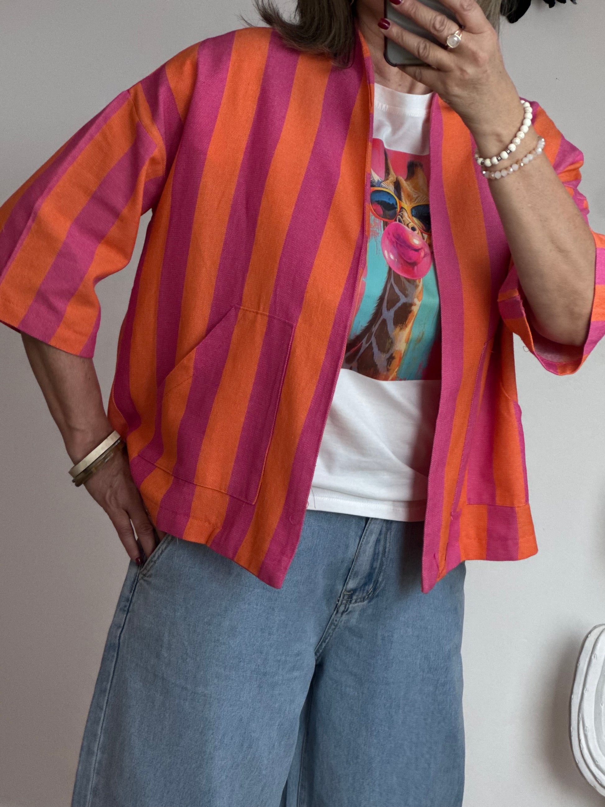 Veste kimono orange et rose