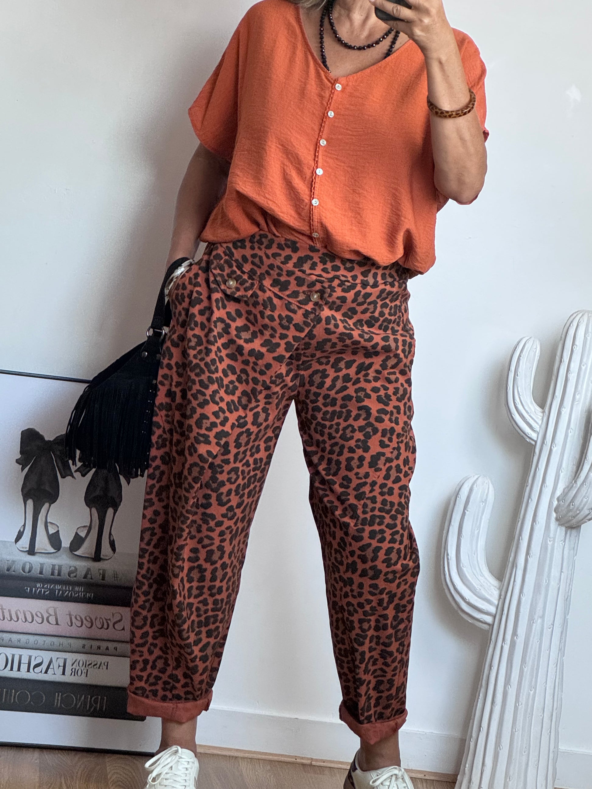 Pantalon confort Léo terracotta TU 38/46