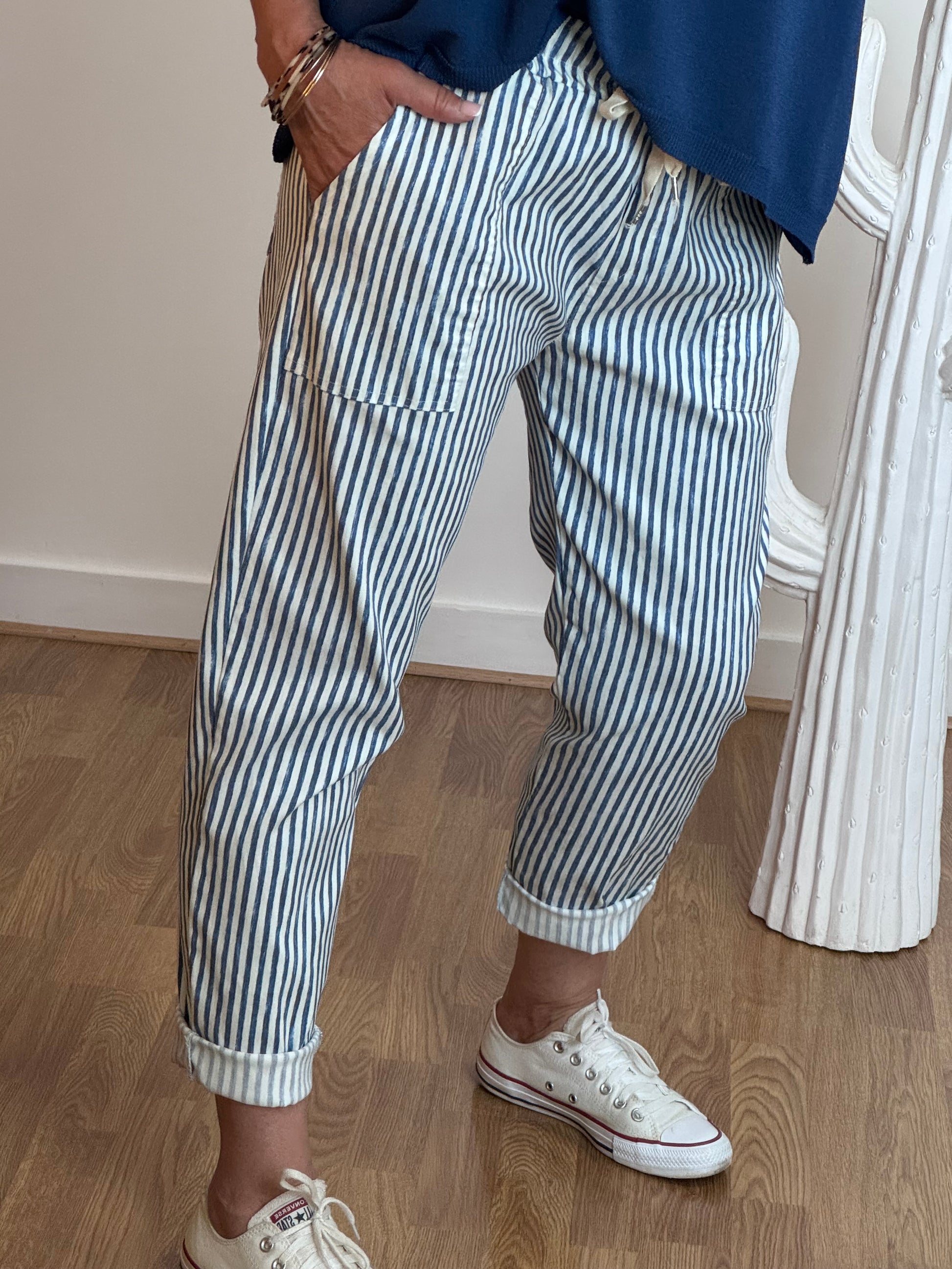 Pantalon confort rayures marine