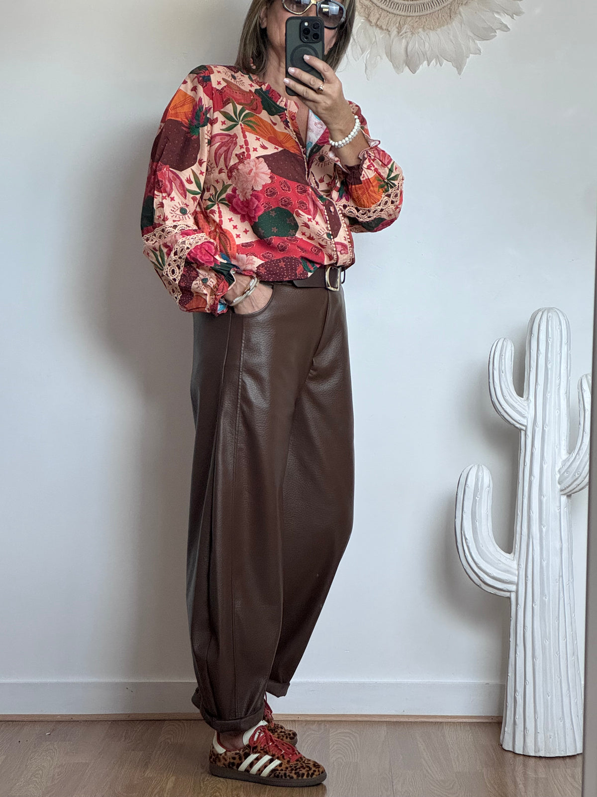 Pantalon barrel similicuir marron TU 38/46