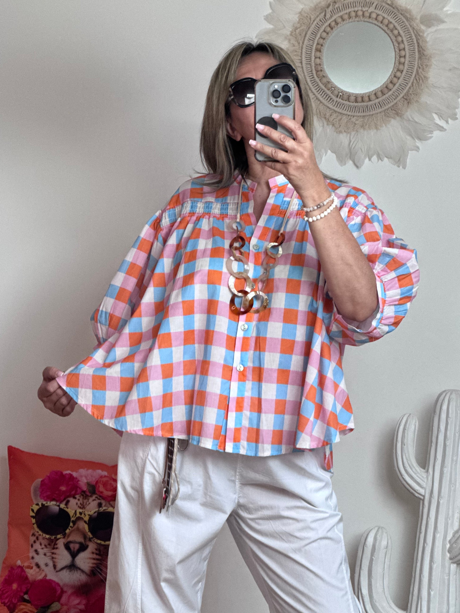 Blouse vichy orange /bleu