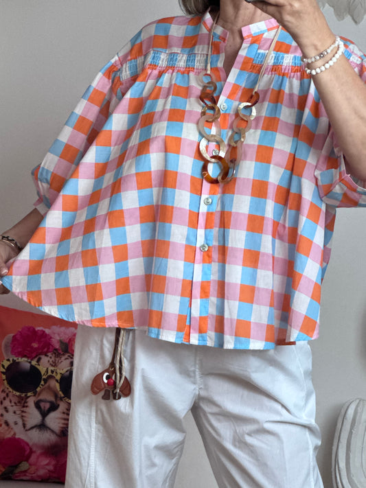 Blouse vichy orange /bleu
