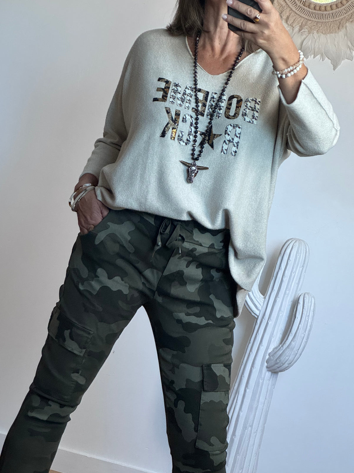 Pull bohème rock beige TU 42/50