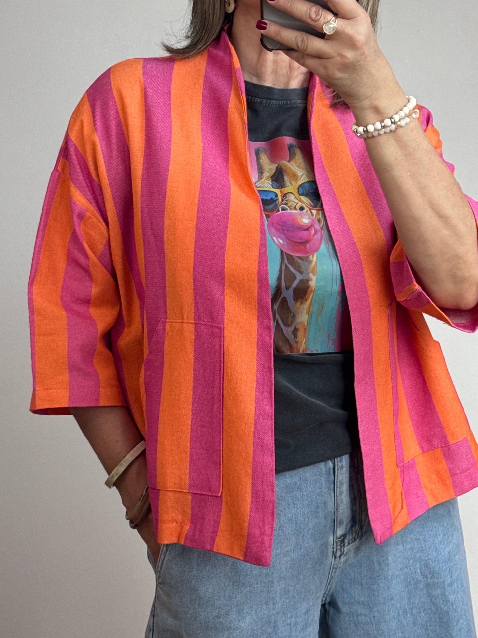 Veste kimono orange et rose