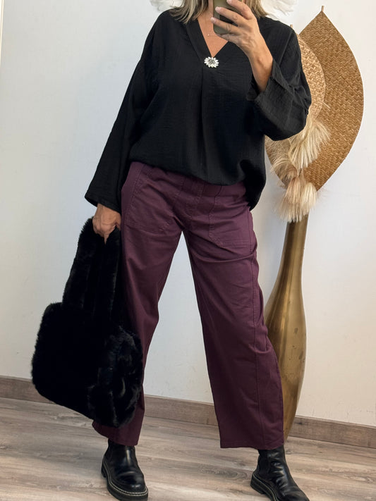 Pantalon barrel lie de vin