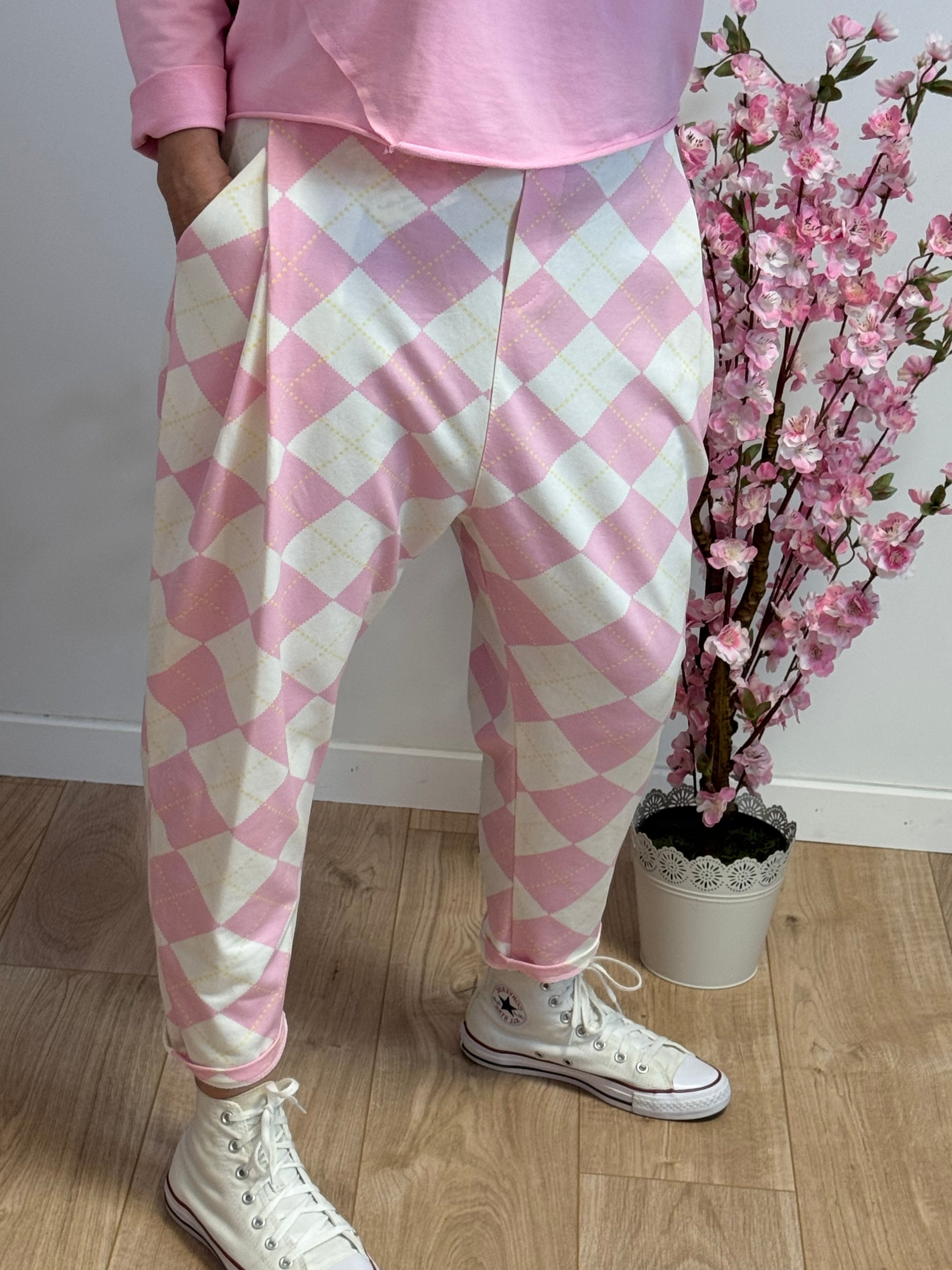 Pantalon jog sarouel jacquard rose