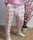 Pantalon jog sarouel jacquard rose