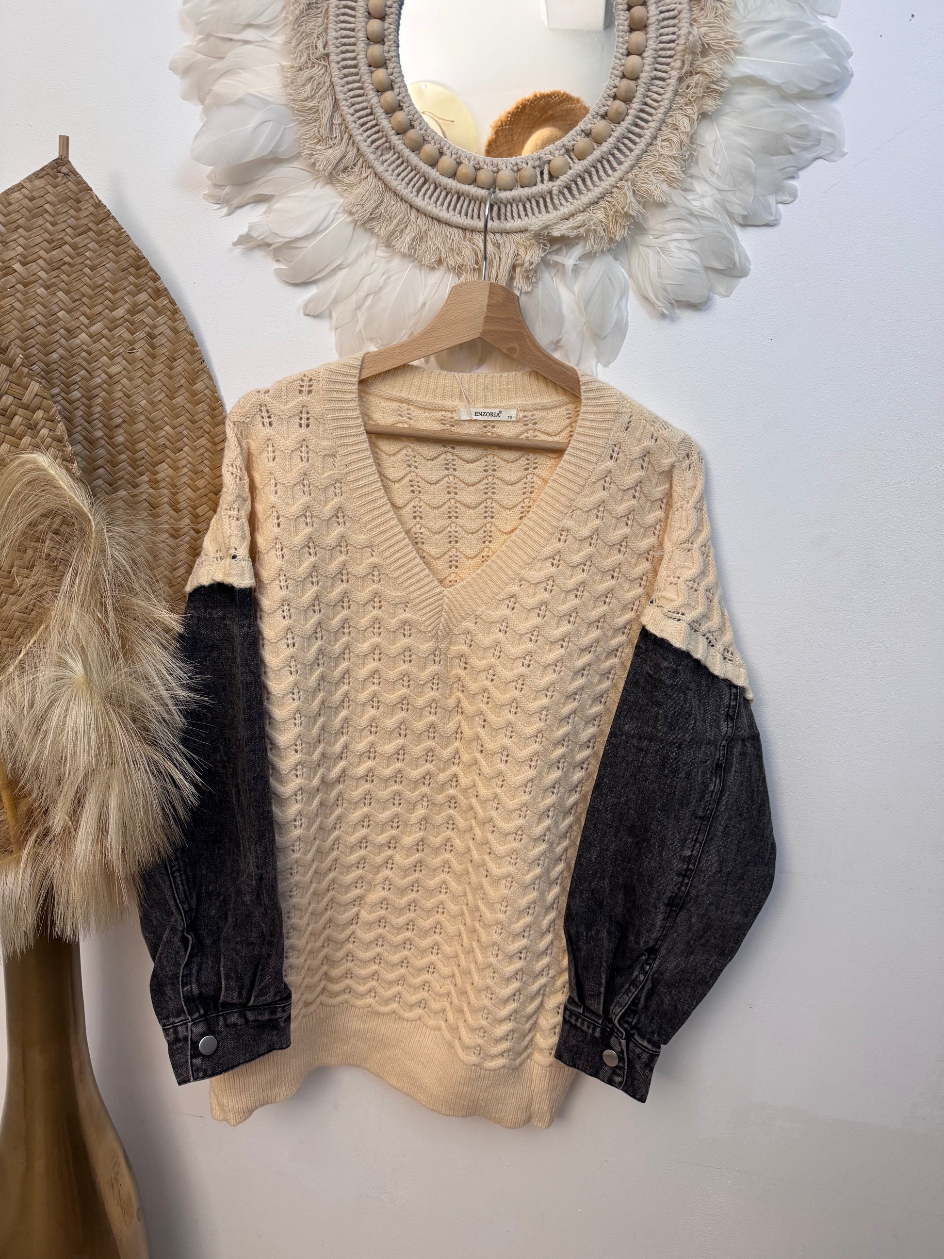 Pull crème manches jeans TU 44/50