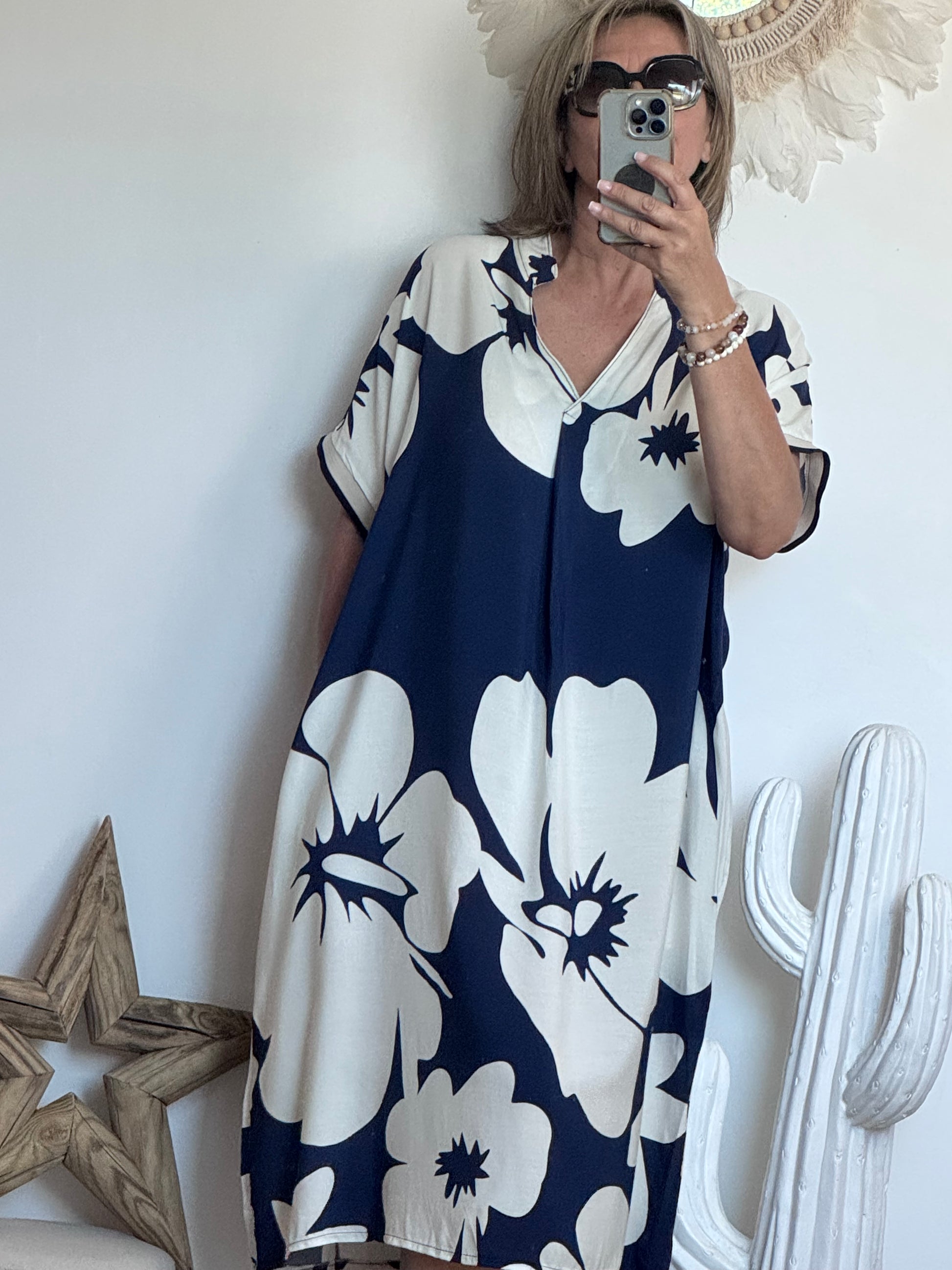 Robe floral marine/blanc TU 40/48