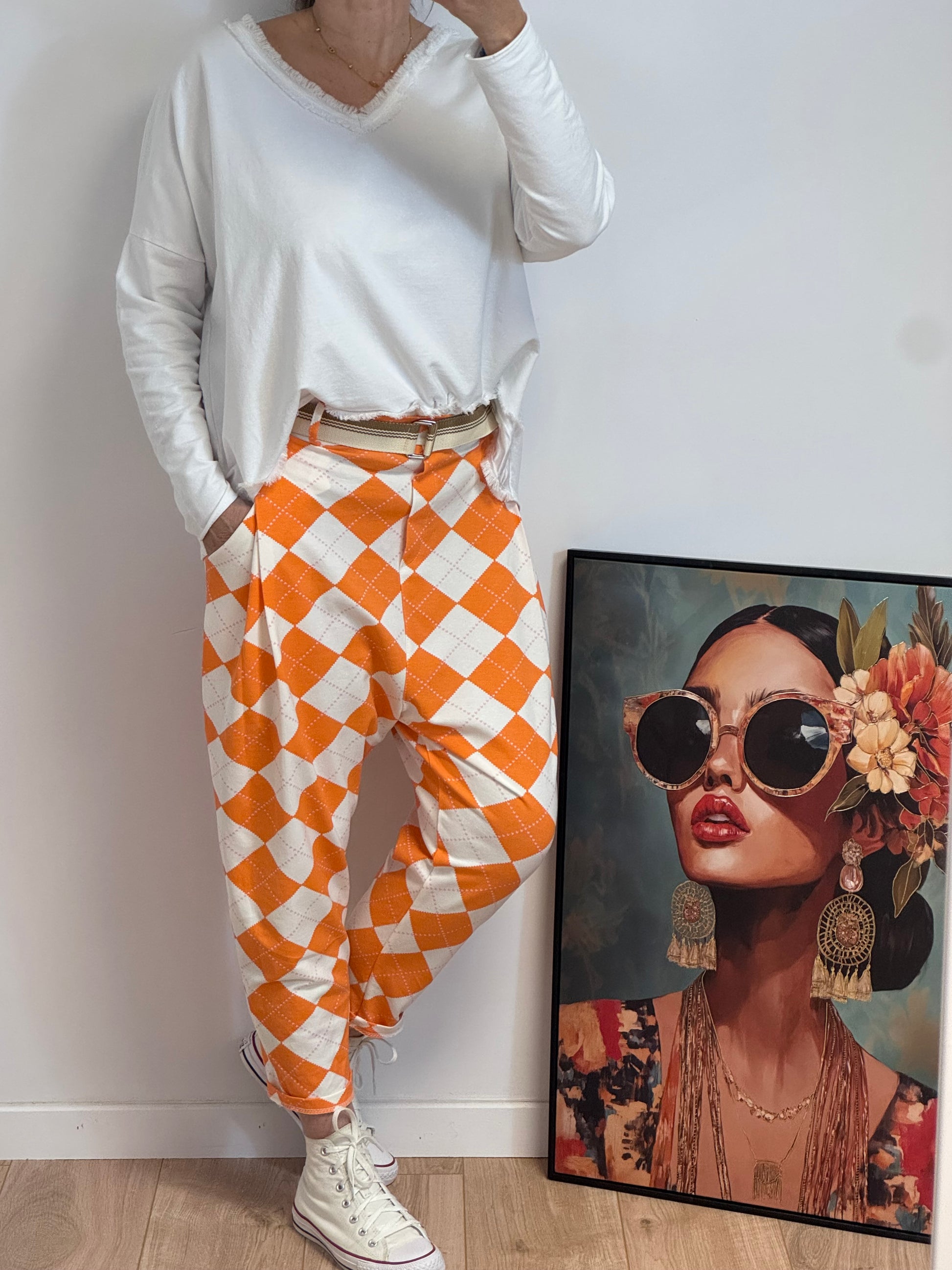 Pantalon jog sarouel jacquard orange