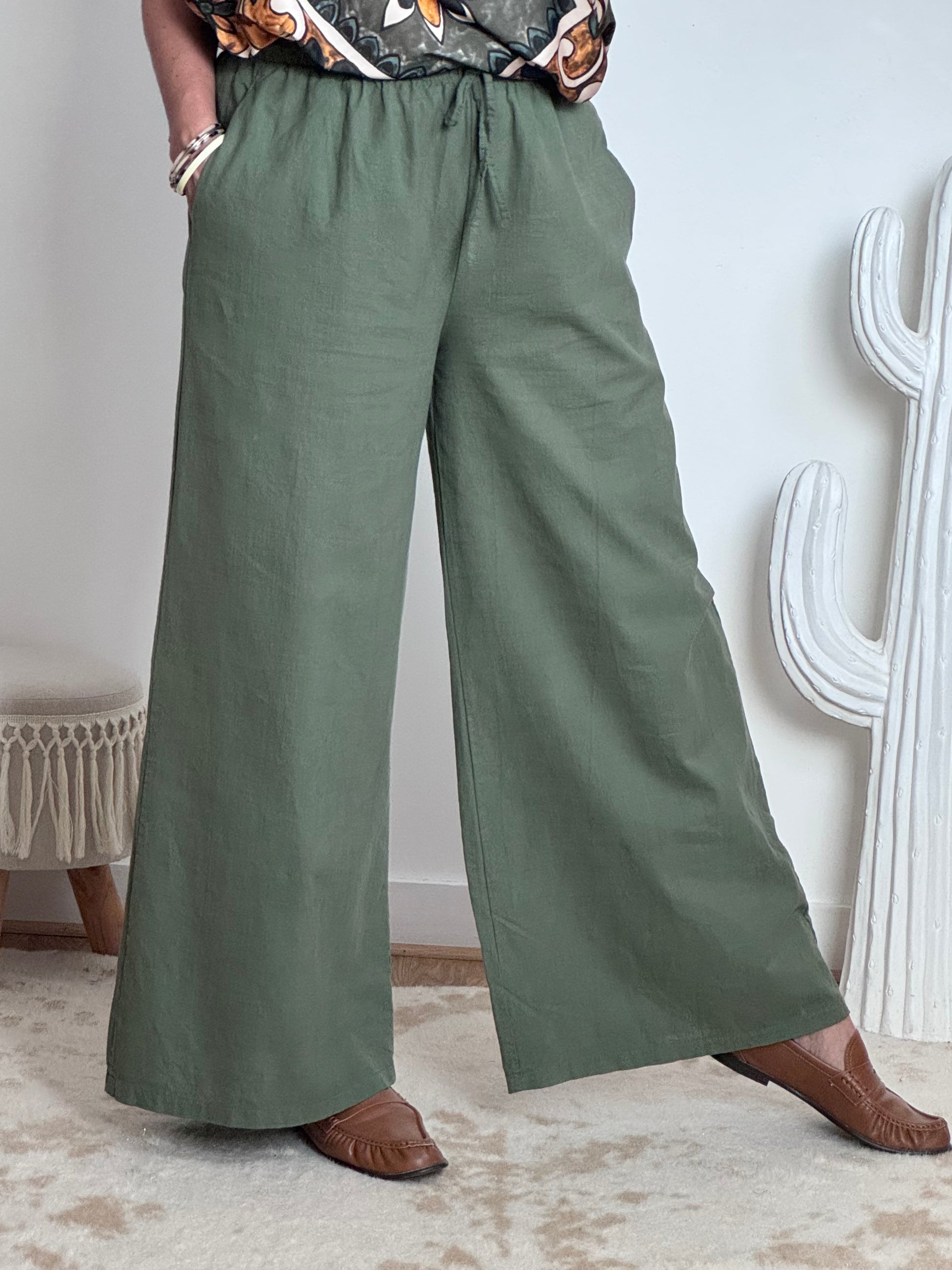 Pantalon lin et coton kaki 38/44