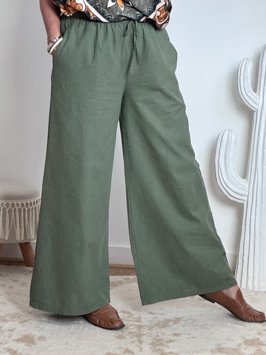 Pantalon lin et coton kaki 38/44