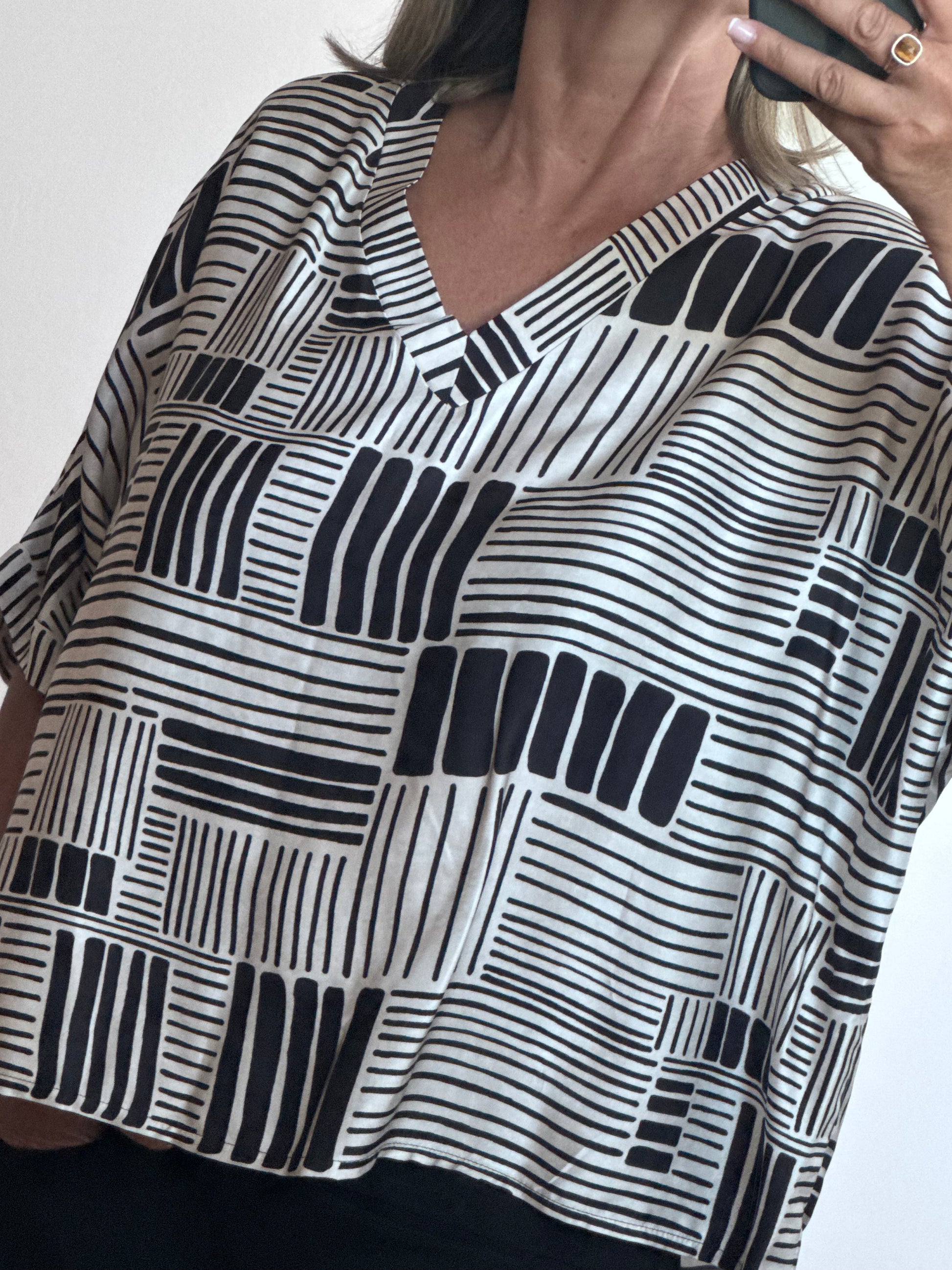 Blouse fluide imprimée noire TU 38/48