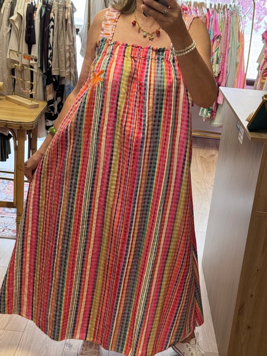 Robe longue vichy multicolore