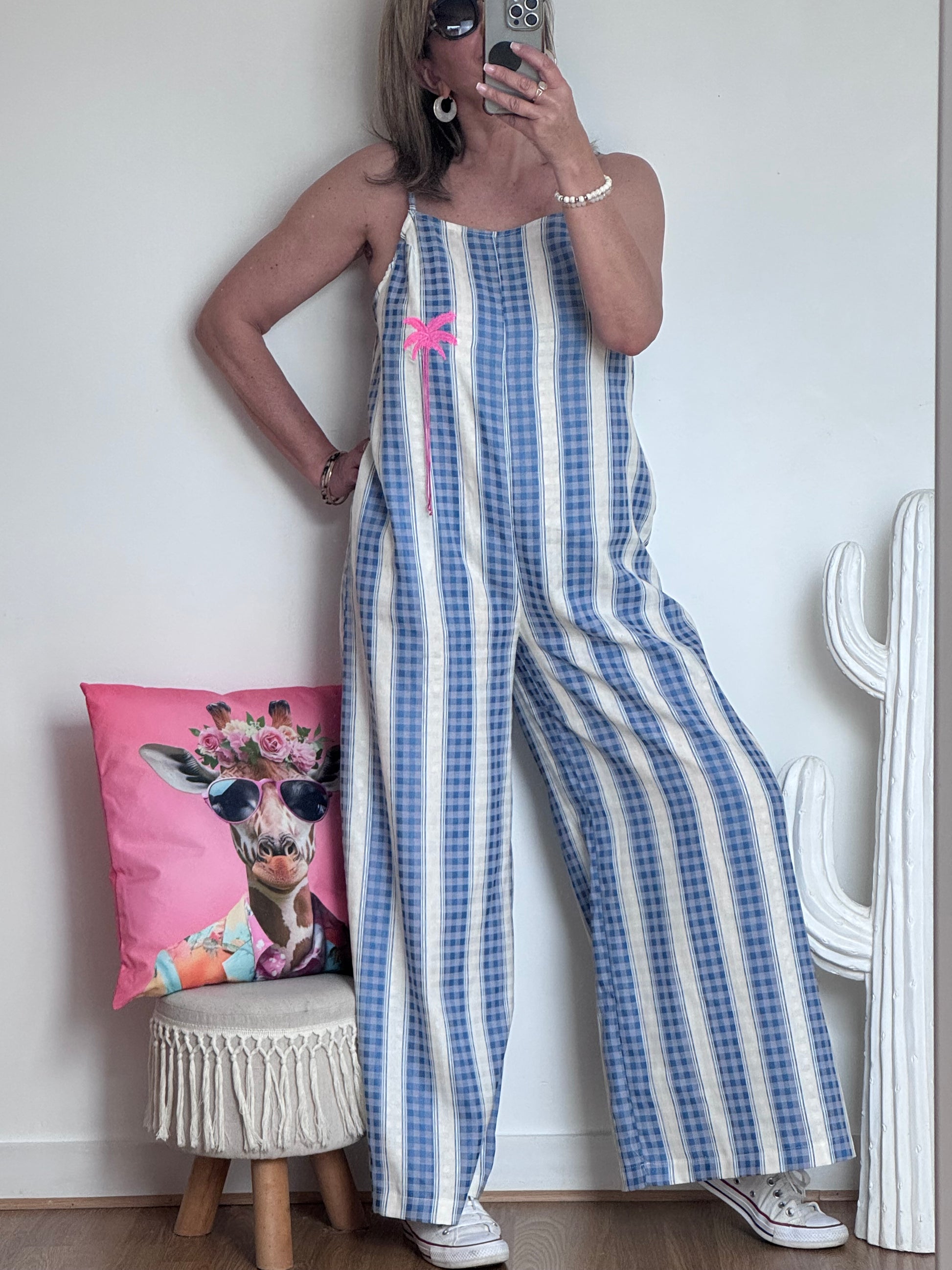 Salopette rayée bleue palmier
