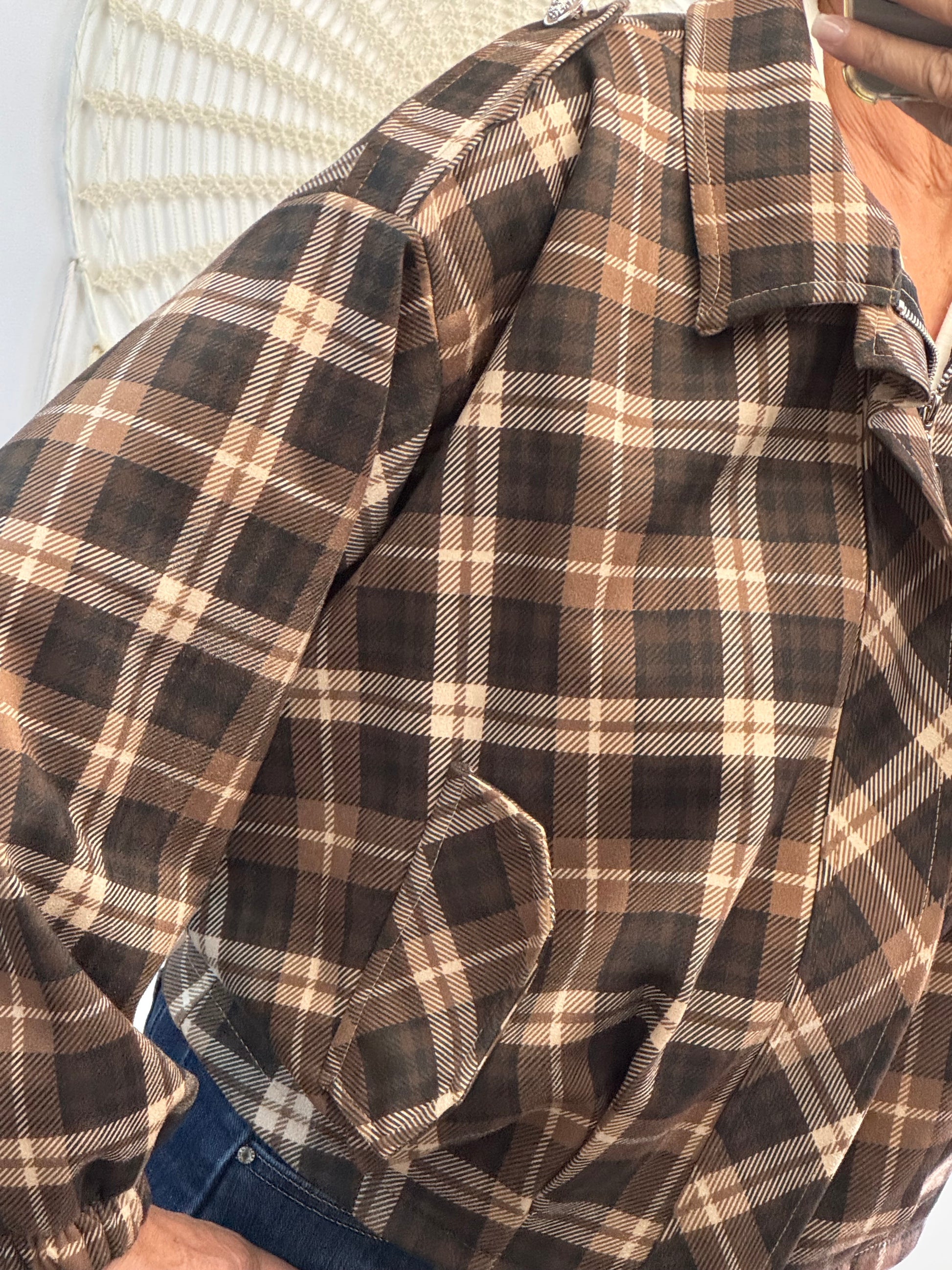 Blouson loose carreaux marron