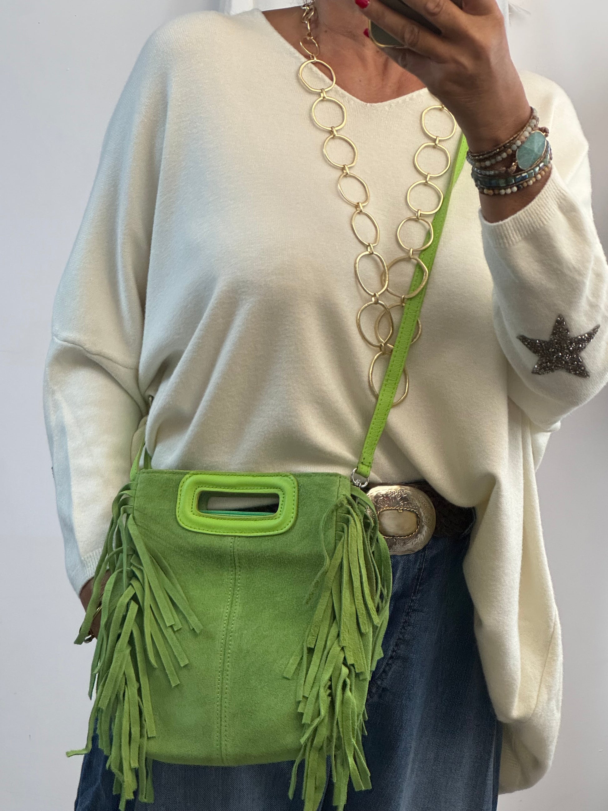 Sac cuir véritable vert