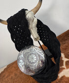 Ceinture bohème noire  boucle argentée