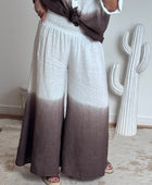 Pantalon palazzo Lin blanc et marron