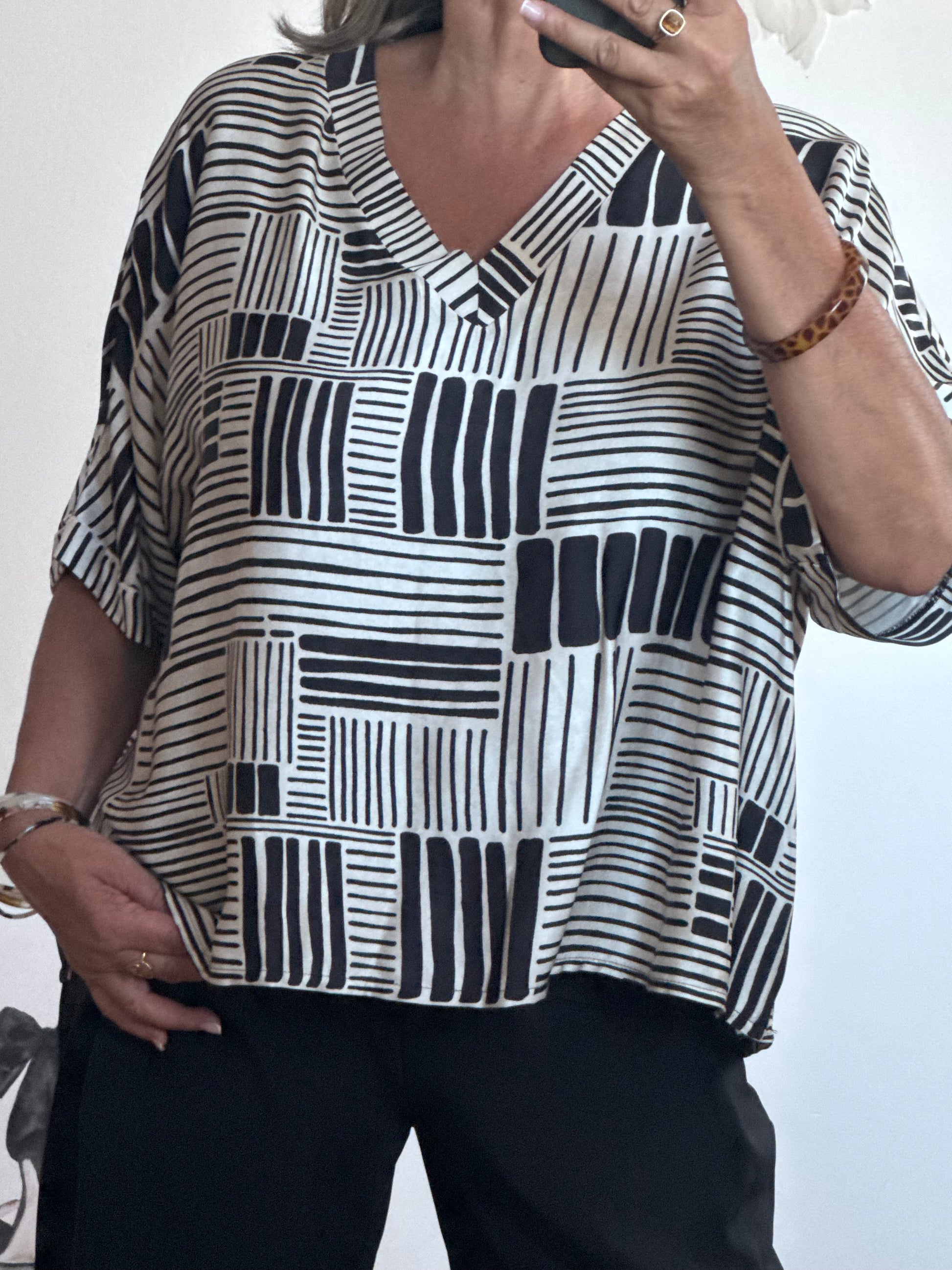 Blouse fluide imprimée noire TU 38/48