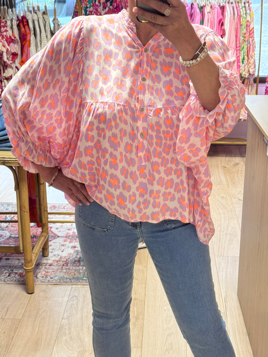 Blouse Léo Lila et corail