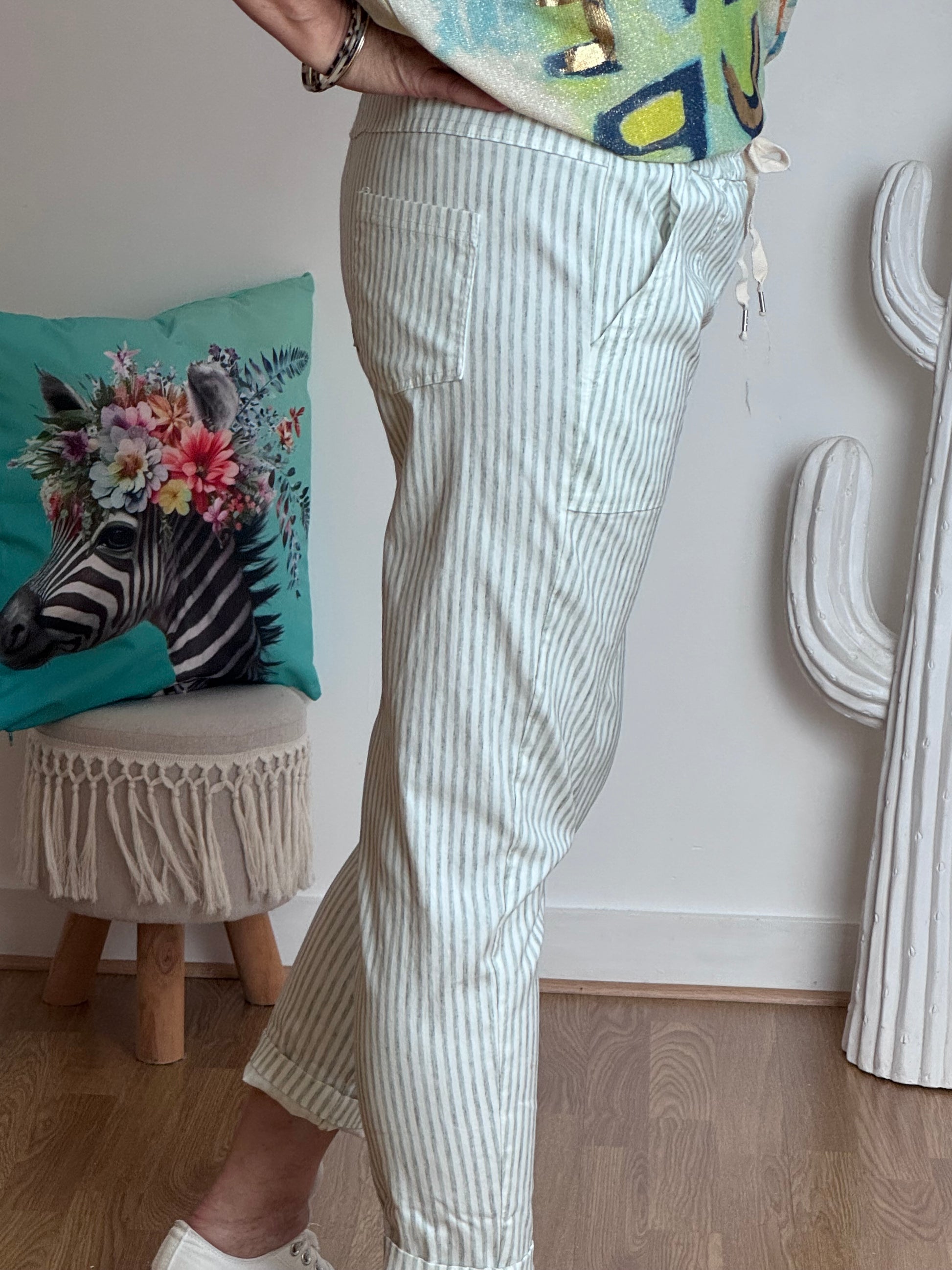 Pantalon confort rayures kaki
