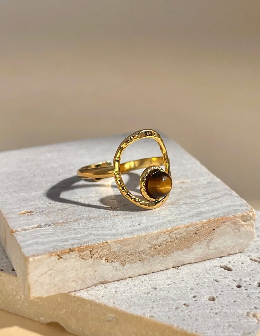 Bague ajustable ovale avec pierre naturelle