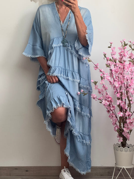 Robe bohème Sarah bleu denim