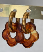 Boucles Acier inoxydable Fleurs Résine Brun