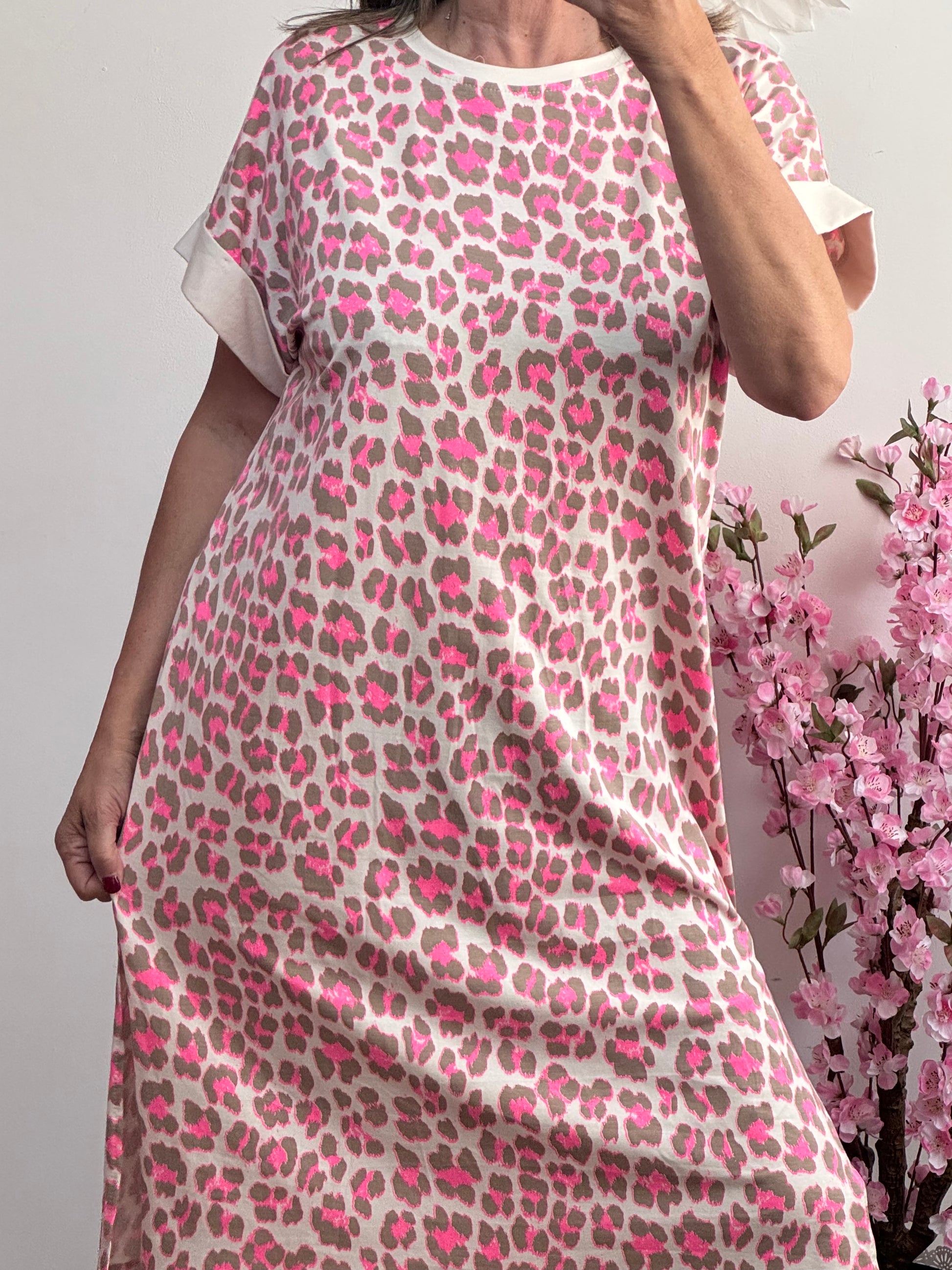 Robe teeshirt Léo rose et taupe