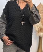 Pull noir manches jeans TU 44/50