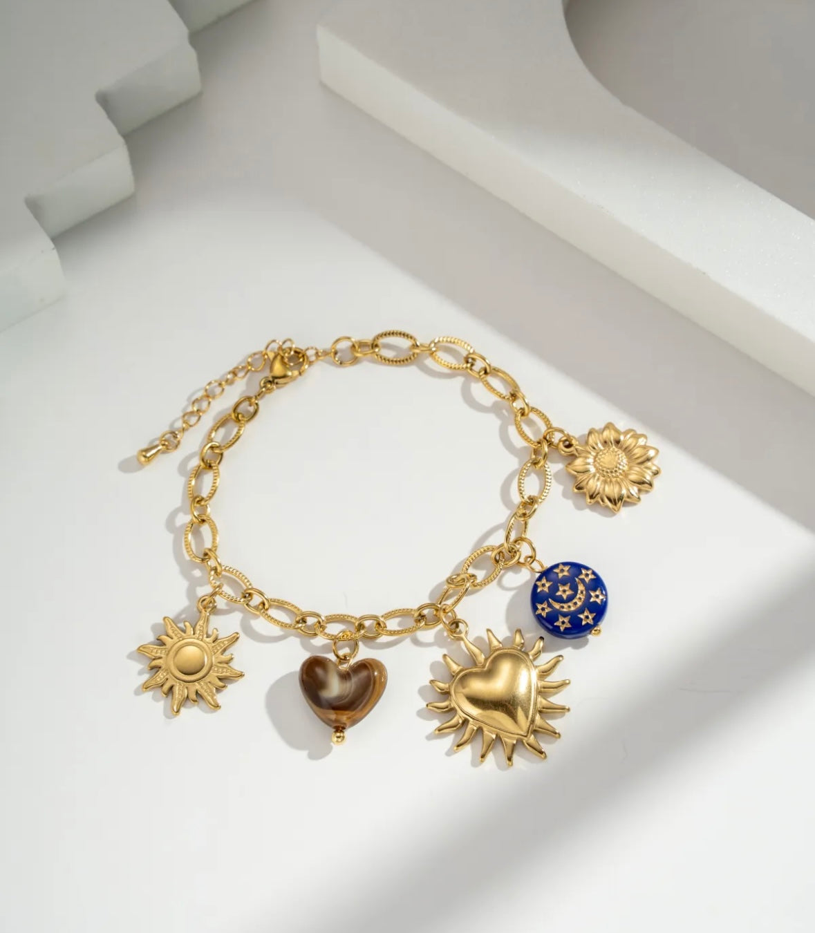 Parure collier et bracelet breloques bleues