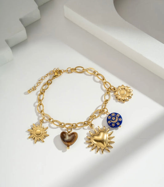 Parure collier et bracelet breloques bleues