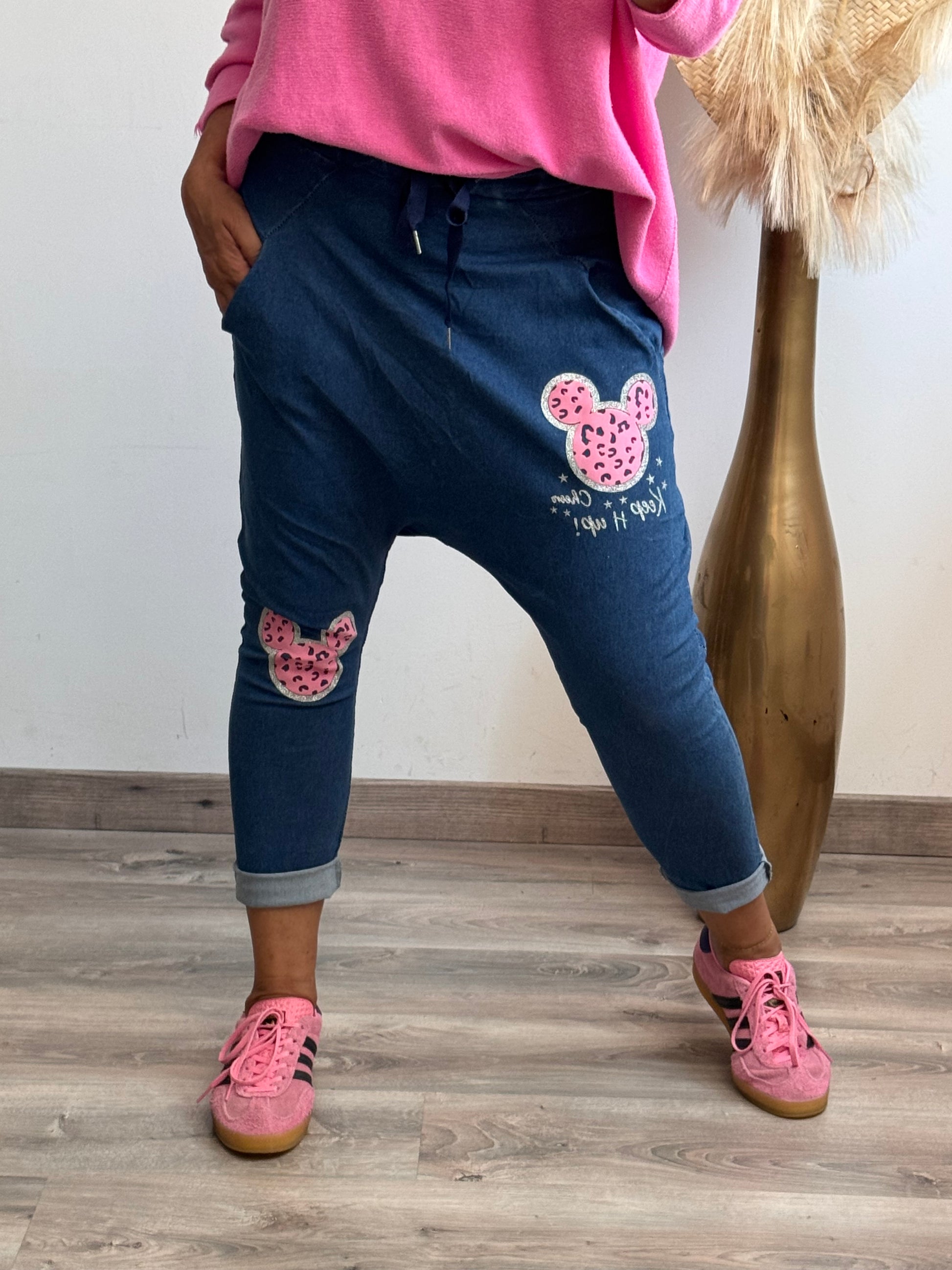 Pantalon saroual denim bleu Mickey