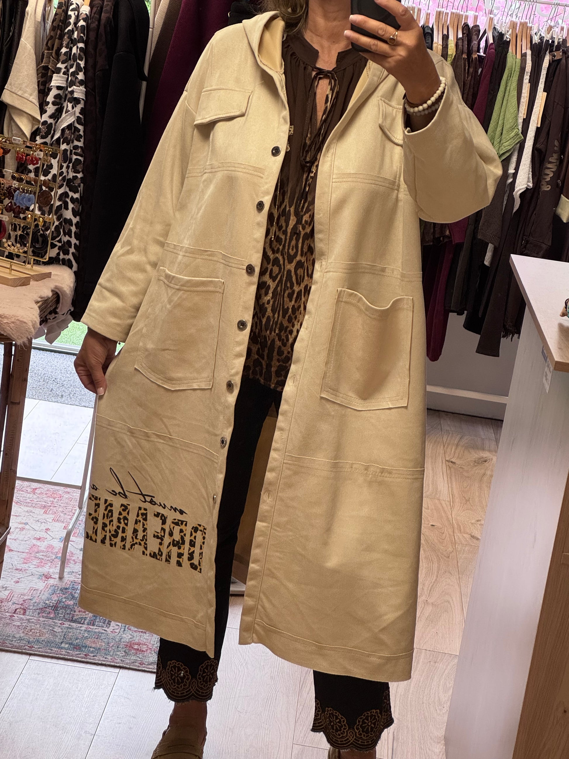 Veste longue suédine beige