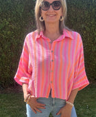 Chemise gaz de coton rayée rose