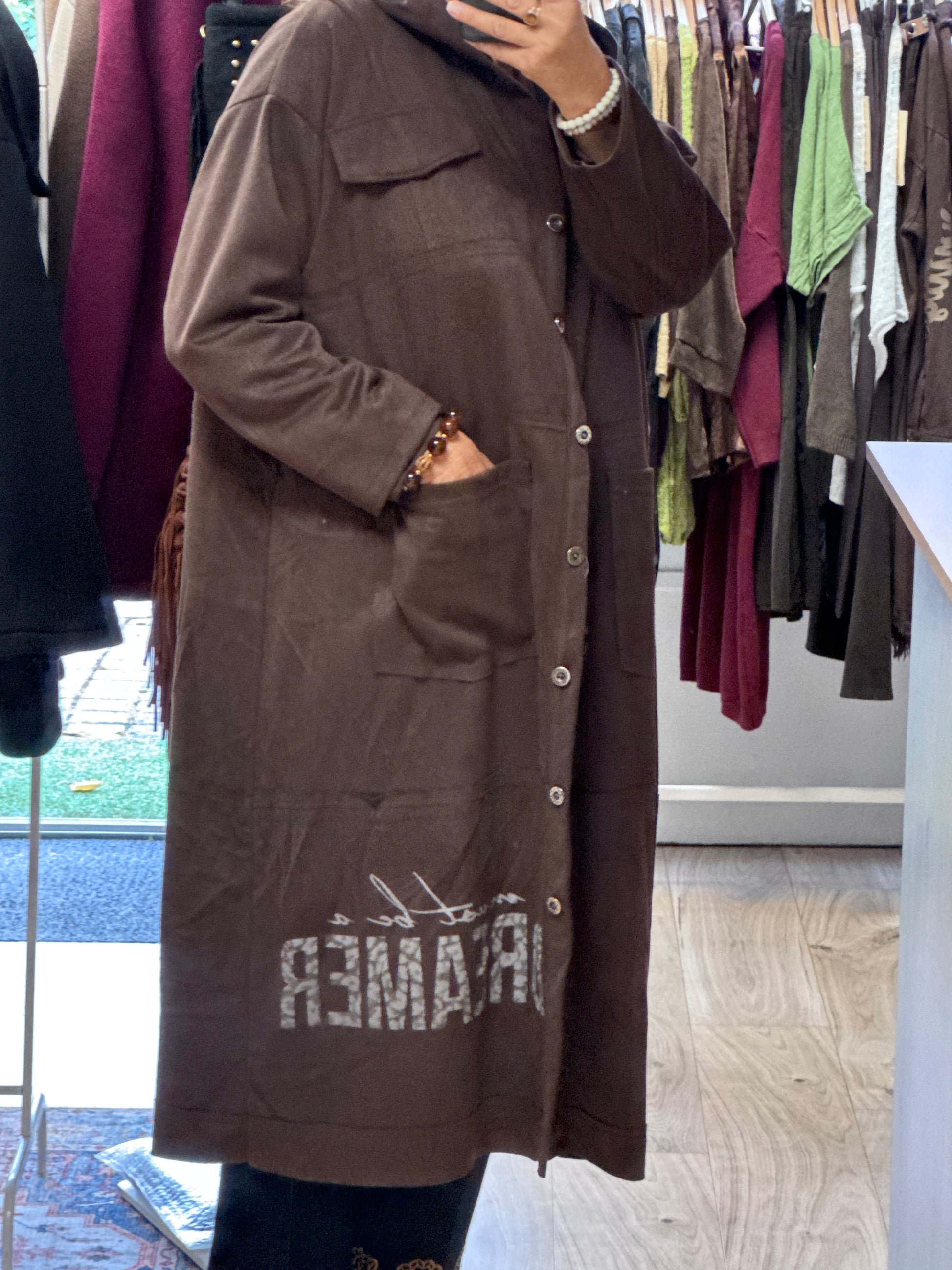 Veste longue suédine marron