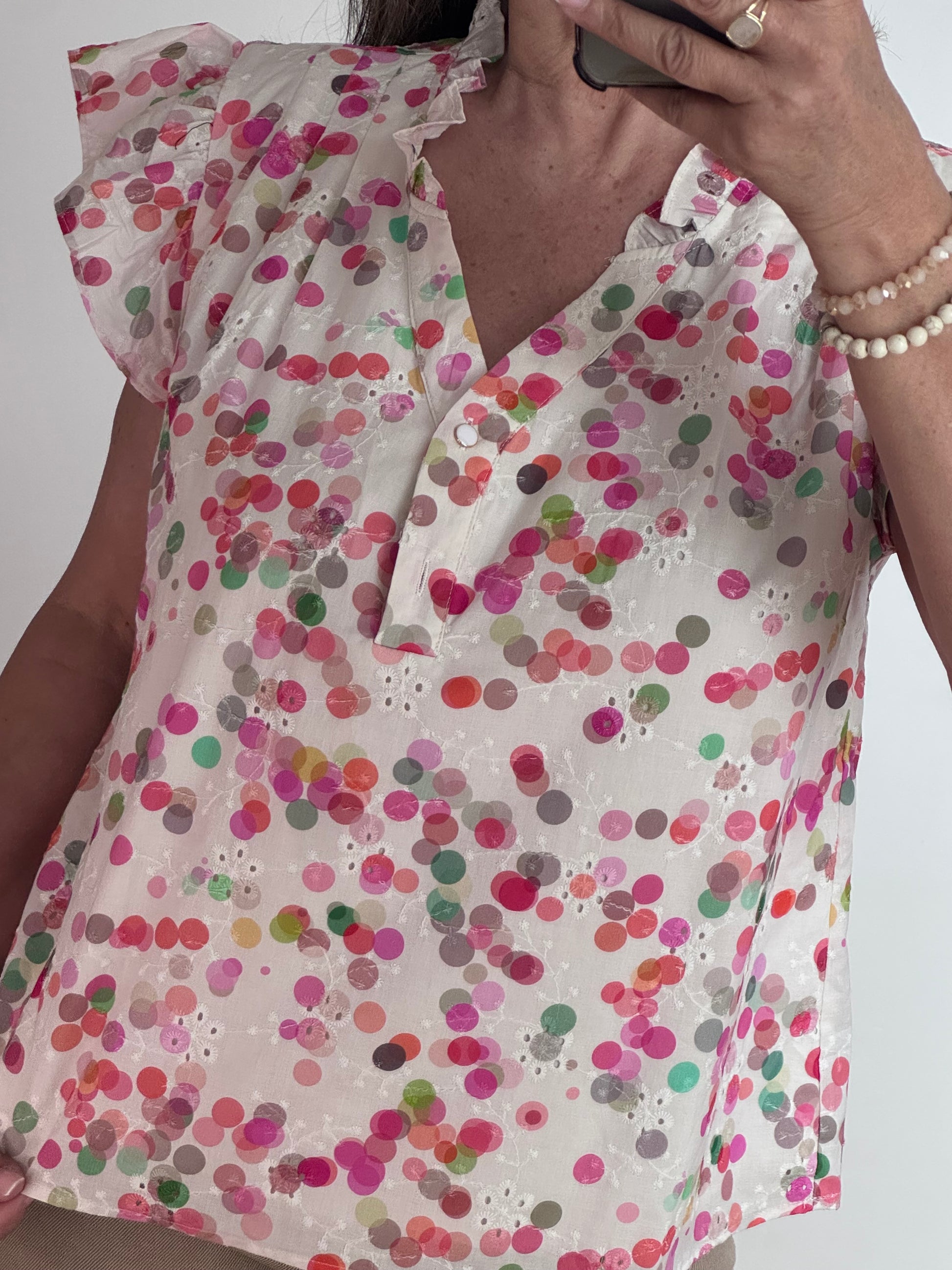 Blouse brodée bulles multicolores