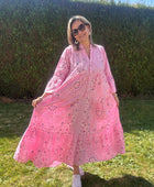 Robe longue bandana et broderie rose
