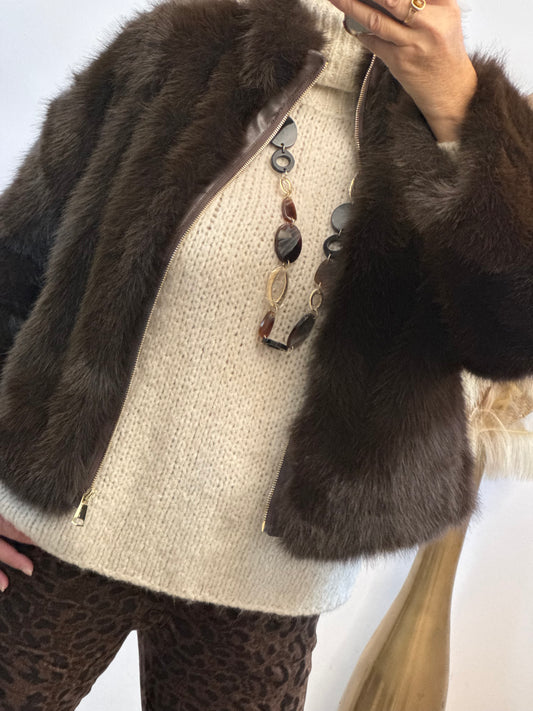 Blouson fausse fourrure marron